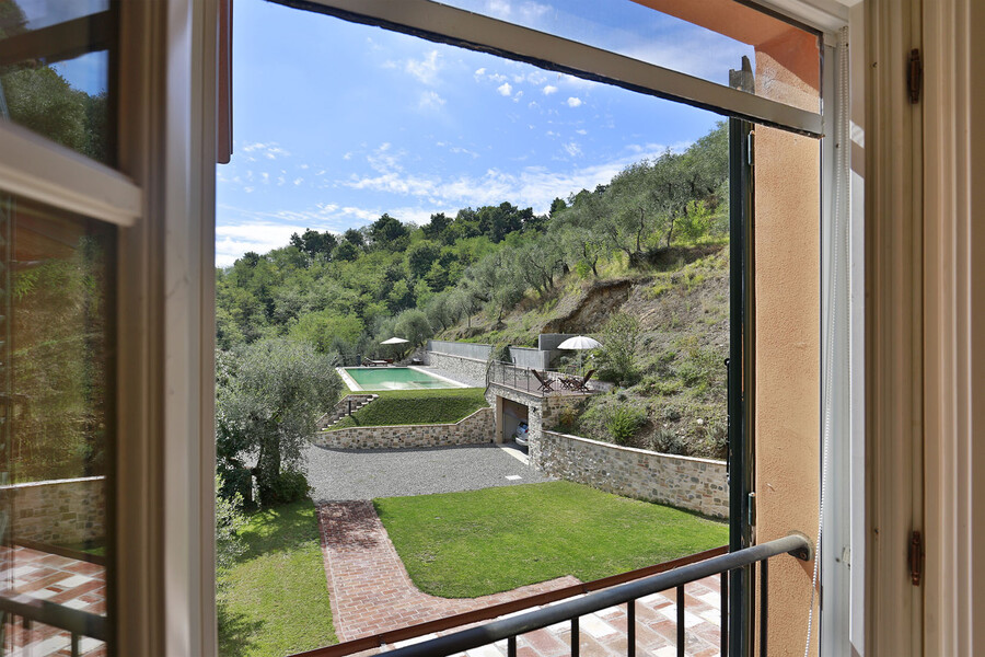 View over the private pool in the vacation villa in Lucca